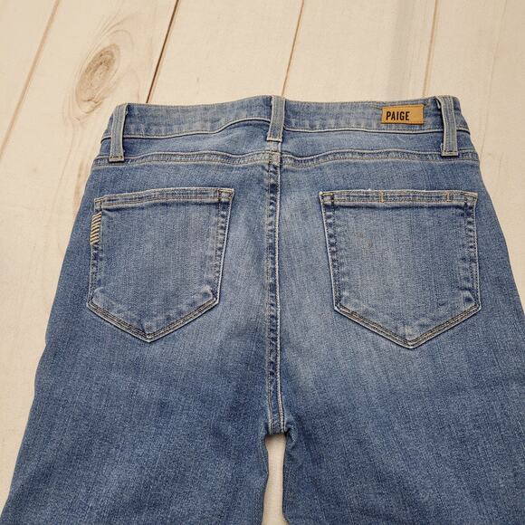 Paige Hoxton crop jeans ankle angle asymmetrical hem mid rise - Picture 10 of 11